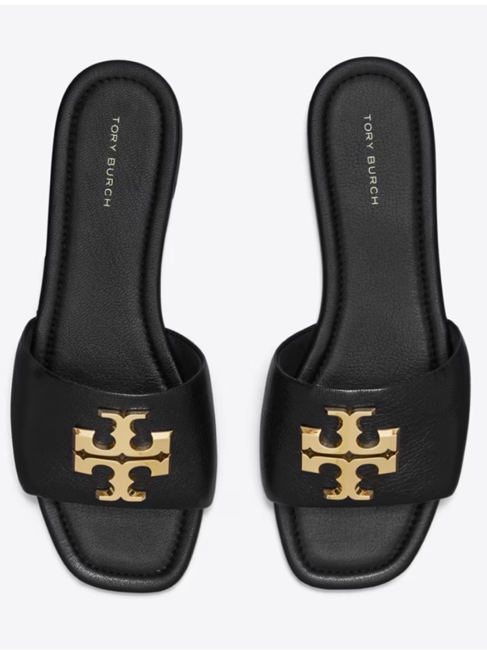 Tory Burch Everly Black Leather heeled Sandals with Gold Logo - Picture 7 of 8